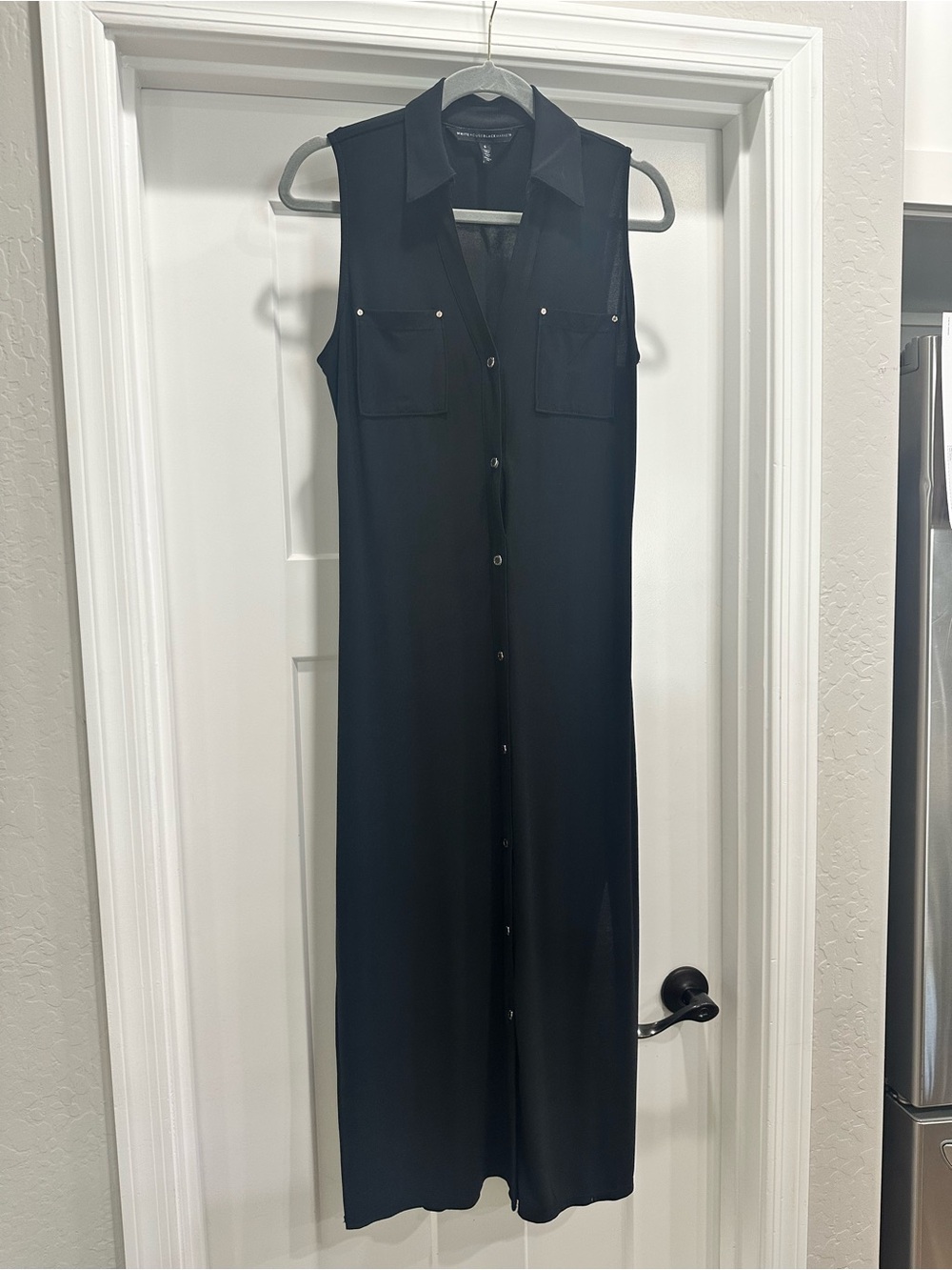 White House Black Market Black Sleeveless Button-Down Maxi Shirt Dress